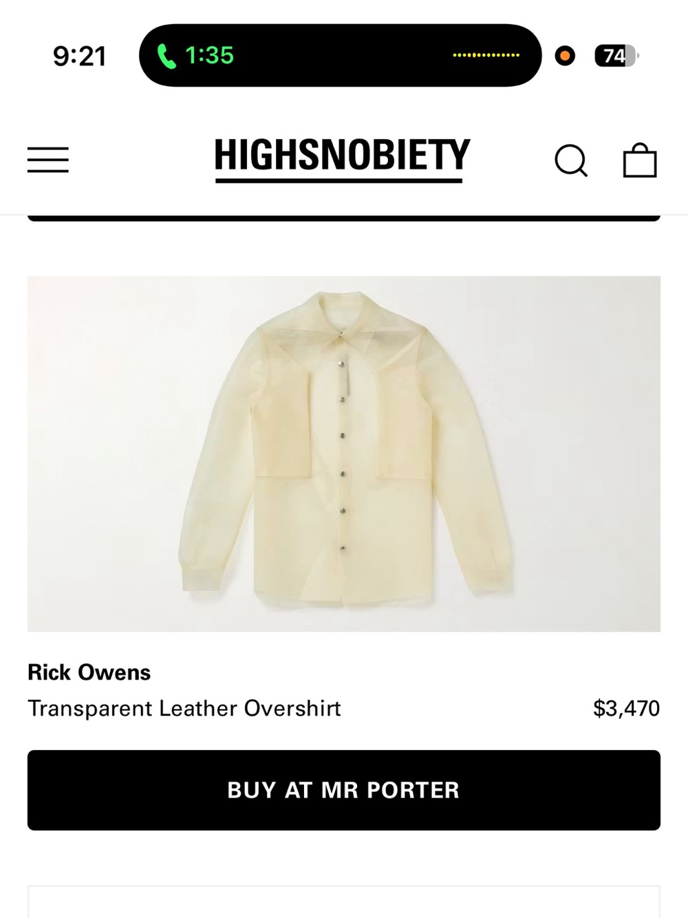 Rick Owens Cream Sheer Leather Overshirt